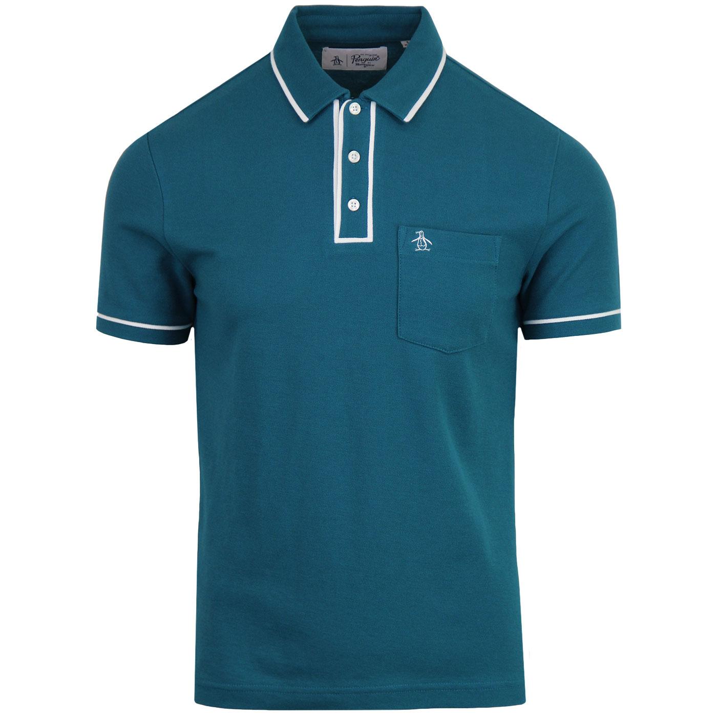 ORIGINAL PENGUIN Earl Retro Mod Tipped Polo in Dragonfly