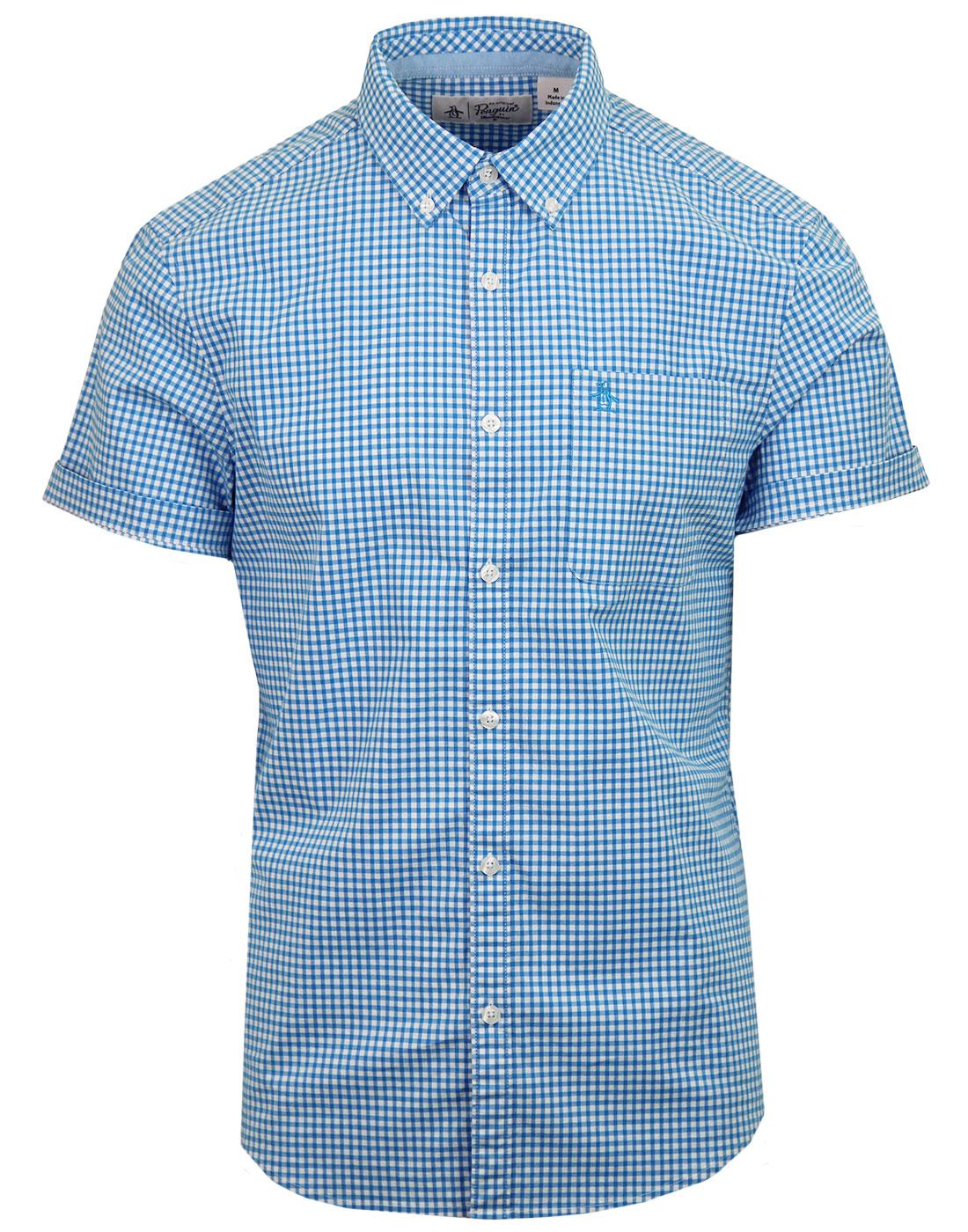 ORIGINAL PENGUIN Mod Short Sleeve Gingham Shirt in Blue