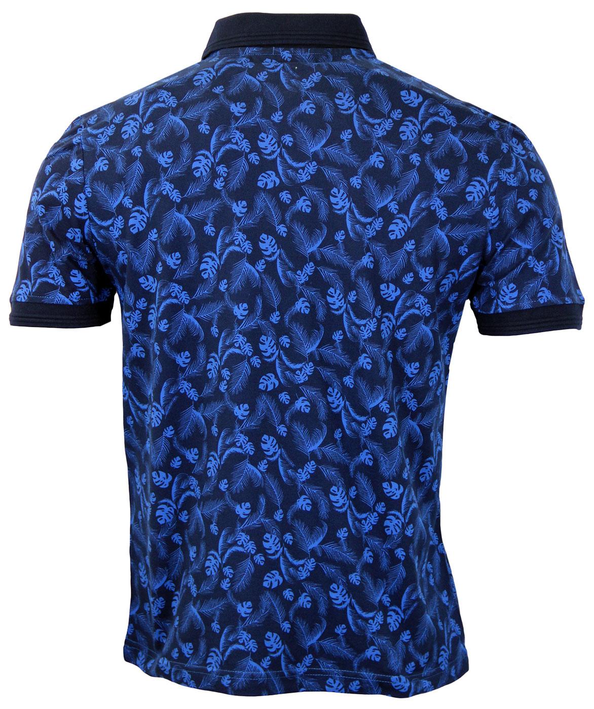 ORIGINAL PENGUIN Juntas Leaf Pattern Retro Mod Polo Shirt in Blue