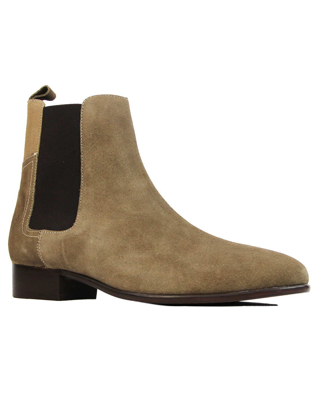 H by HUDSON Watts Rtero Mod Cuban Heel Taupe Suede Chelsea Boots