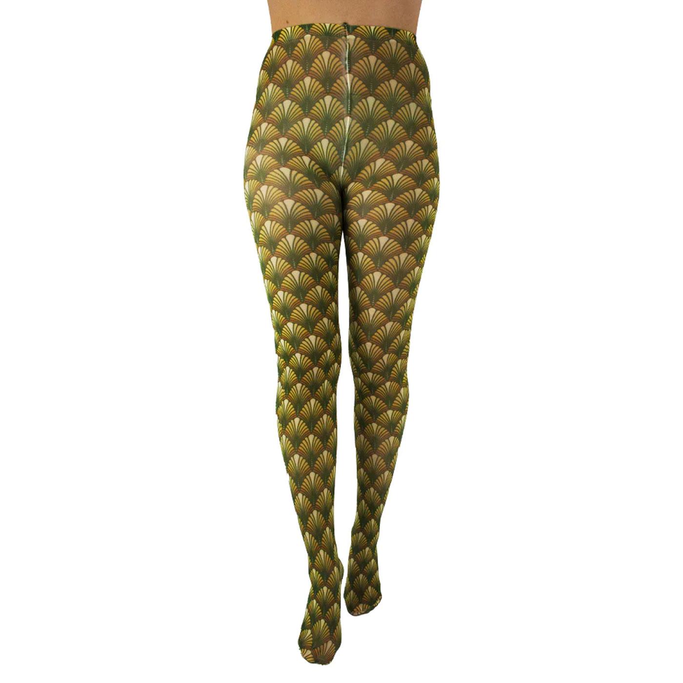 Collants FOGAL IMAN 1102 – Coloris Poudre/noir, Taille S, Motif Art Déco Floral, 20 Deniers