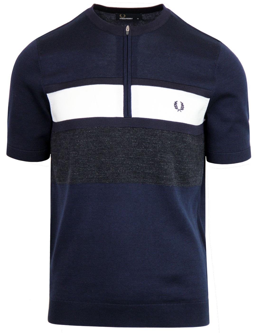FRED PERRY Retro Knitted Zip Neck Mod Cycling Top