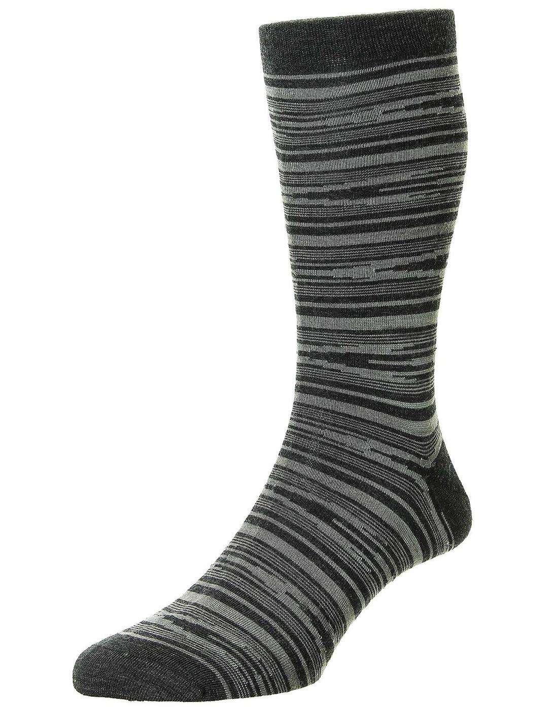 PANTHERELLA Cremer Retro Mens Scrambled Stripe Socks in Charcoal