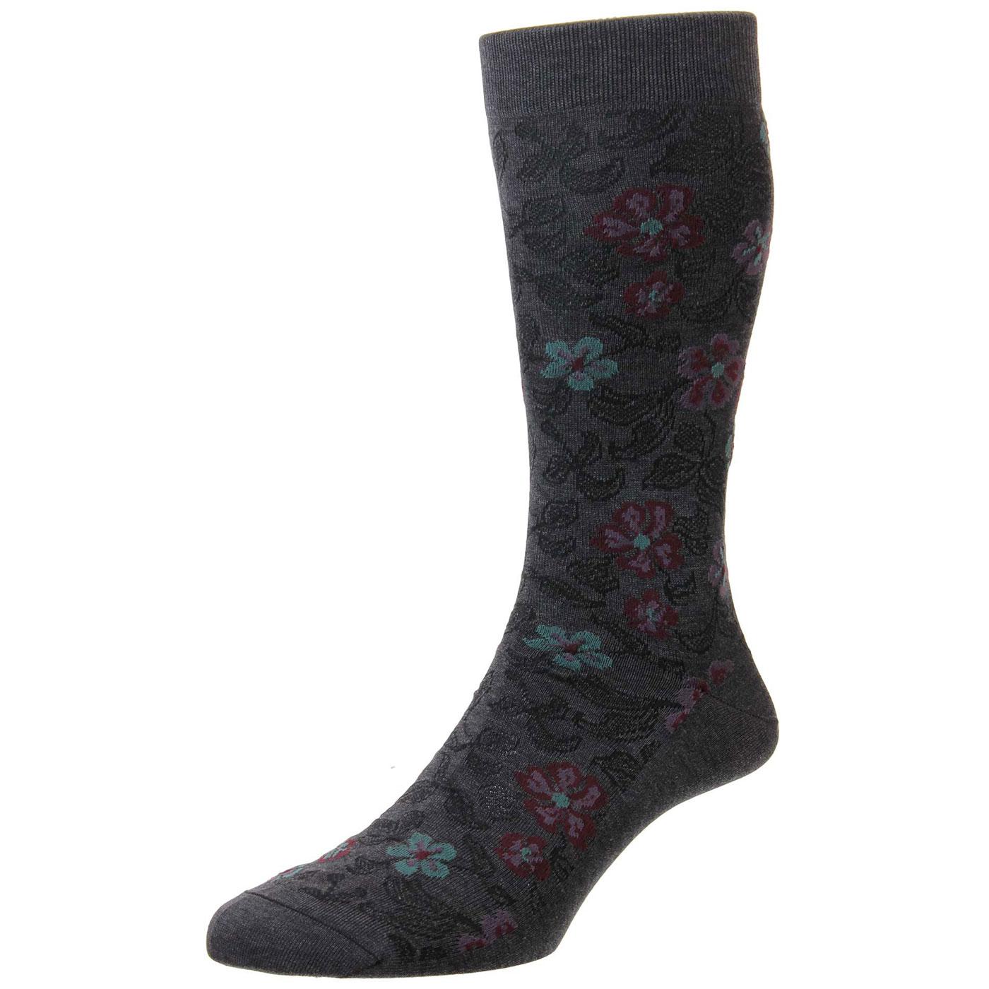 PANTHERELLA Farren Men's Vintage Floral Socks in Grey