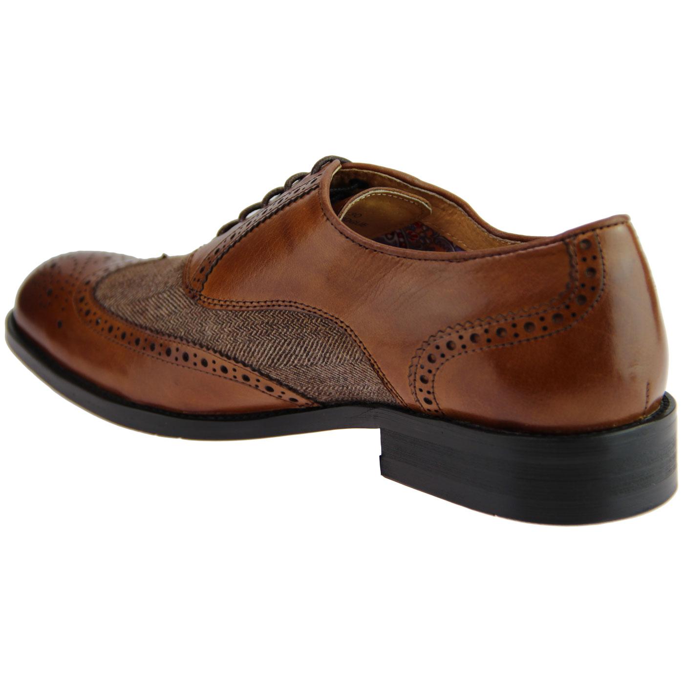 PAOLO VANDINI Celio Retro Mod Herringbone Brogues in Tan