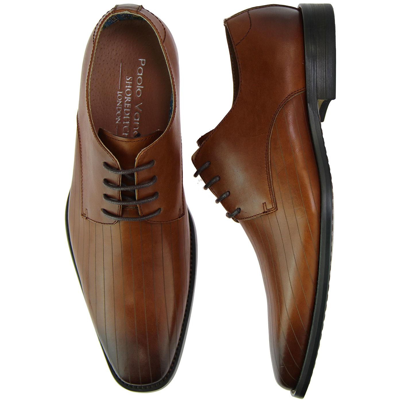 PAOLO VANDINI Crusoe 60s Mod Pinstripe Derby Shoes in Tan