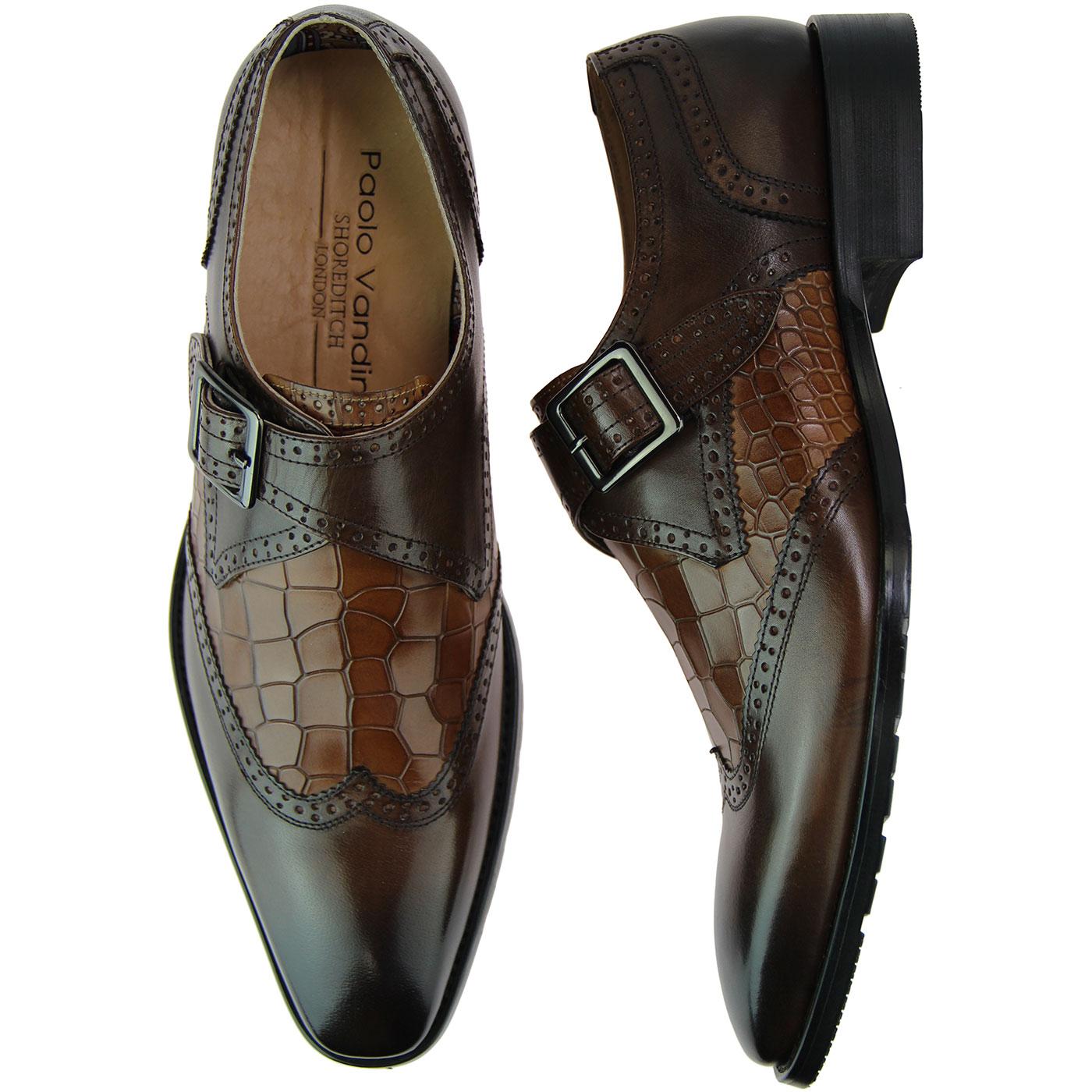 PAOLO VANDINI Cutler Mod Croc Monk Strap Brogues Brown