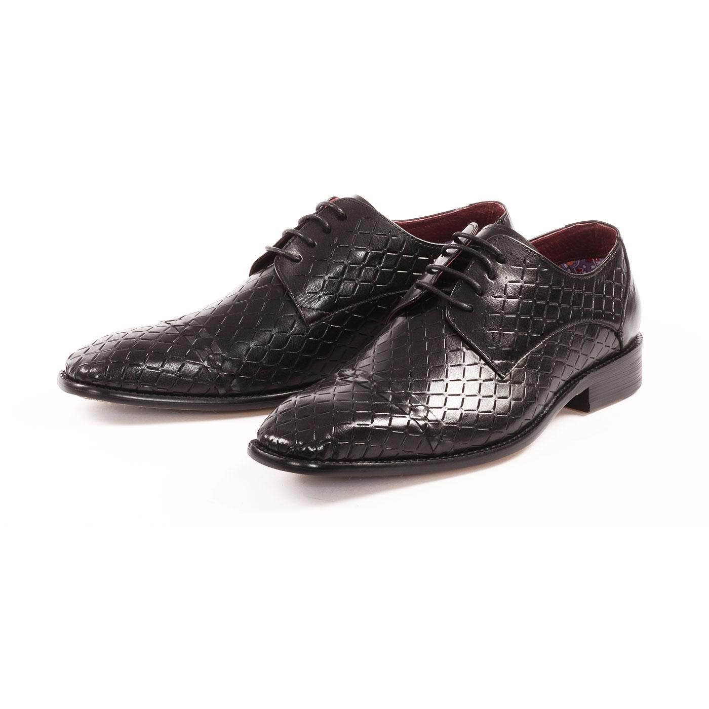 PAOLO VANDINI Enoch Diamond Weave Derby Shoes in Black