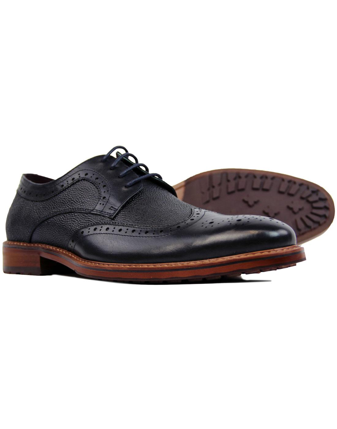 PAOLO VANDINI Sandeep Retro 60s Mod Heritage Brogue Shoes in Navy