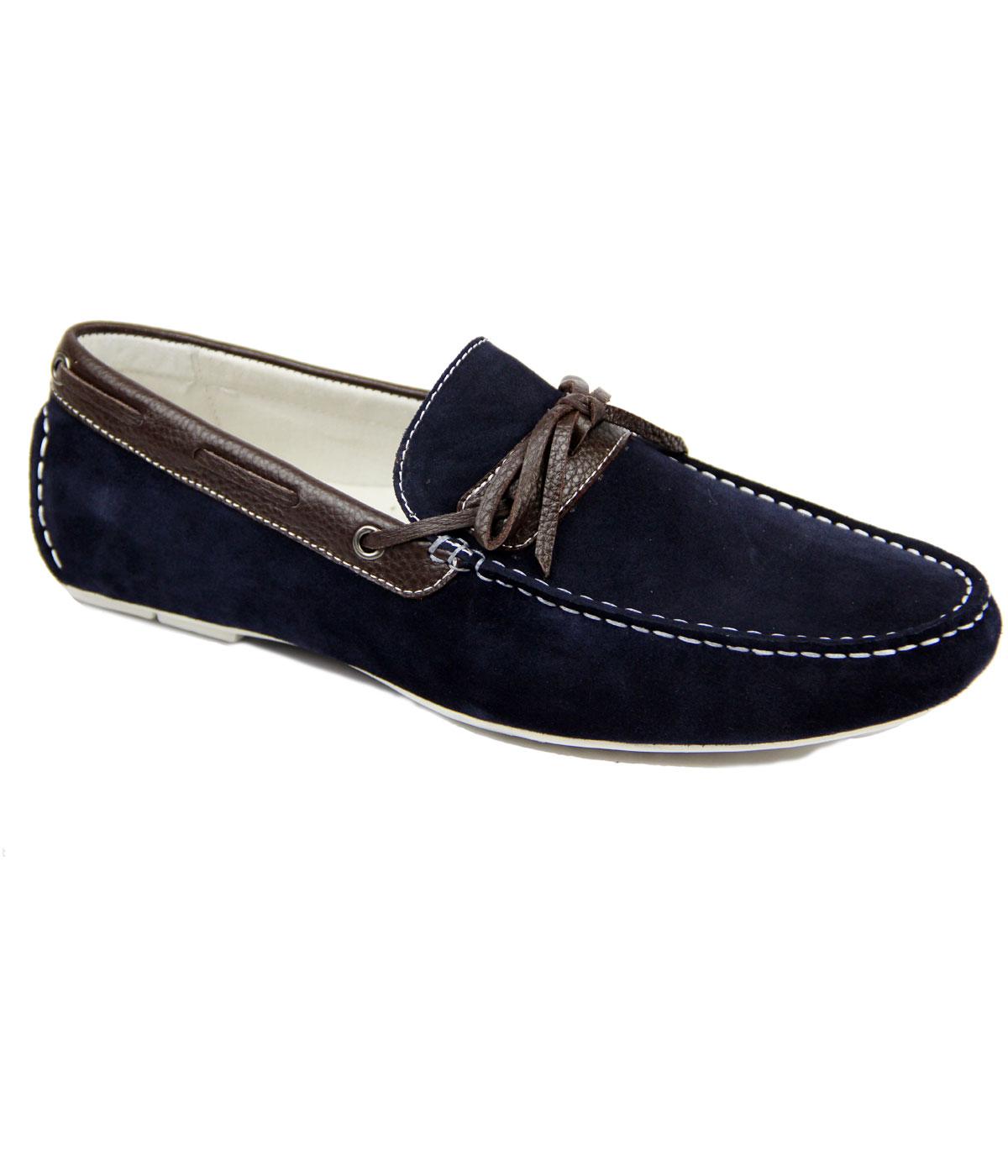 PAOLO VANDINI Taxbury Retro Mod Suede Loafers in Navy