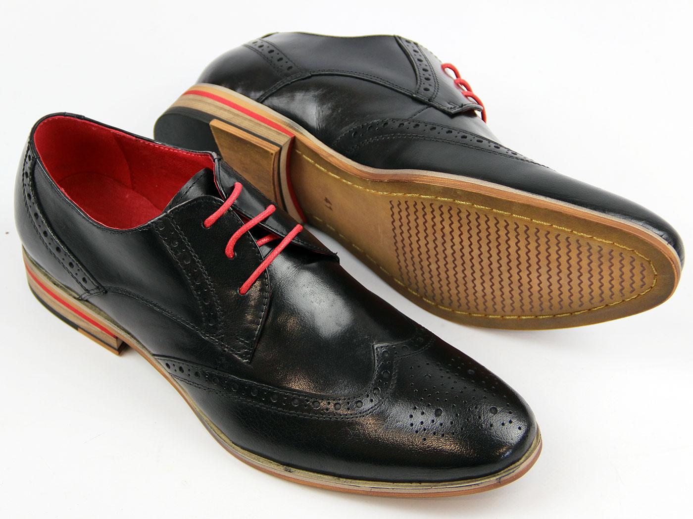 PAOLO VANDINI Orlando Retro Mod Wingtip Pointed Brogues in Black