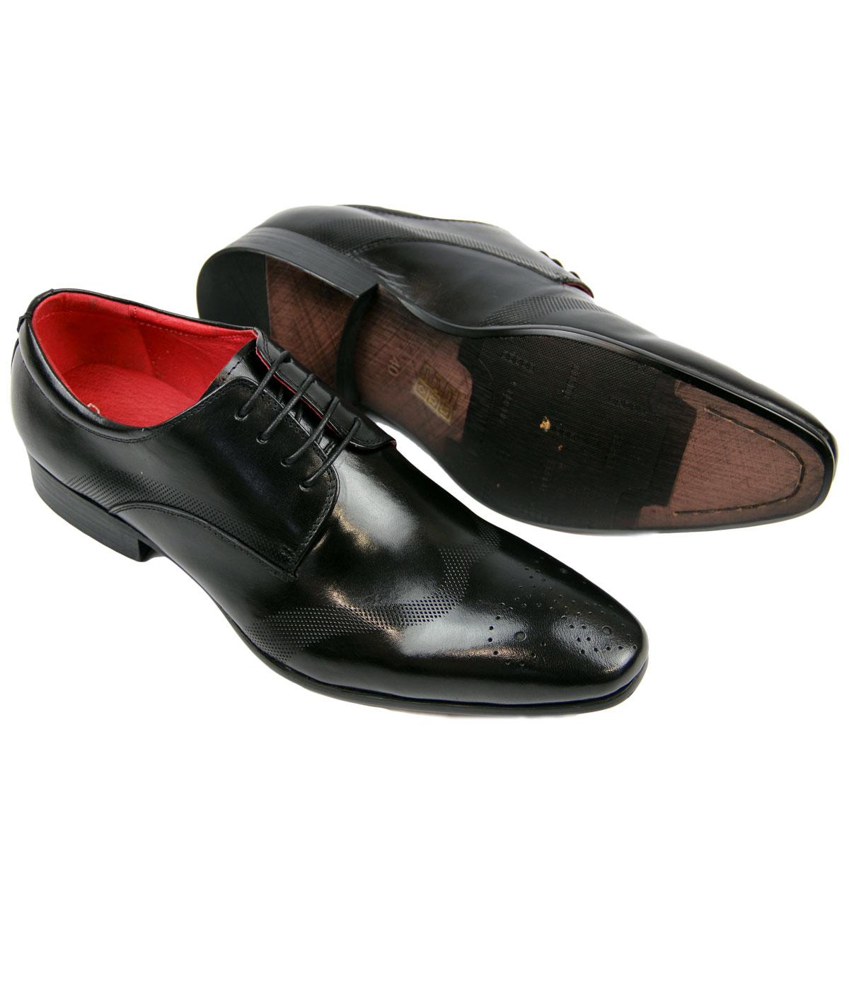PAOLO VANDINI Wolf High Shine Retro 60s Mod Brogue Shoes Black