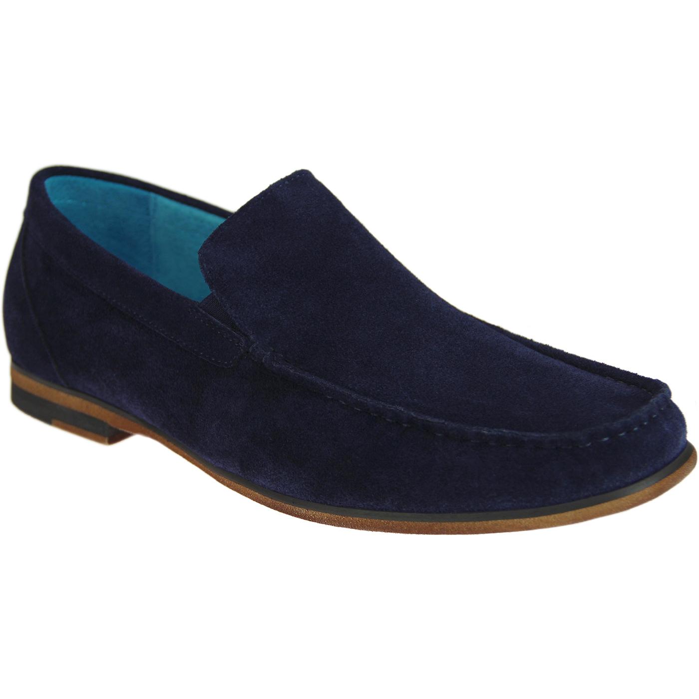 PAOLO VANDINI Alec Retro Mod Slip On Suede Loafers in Navy