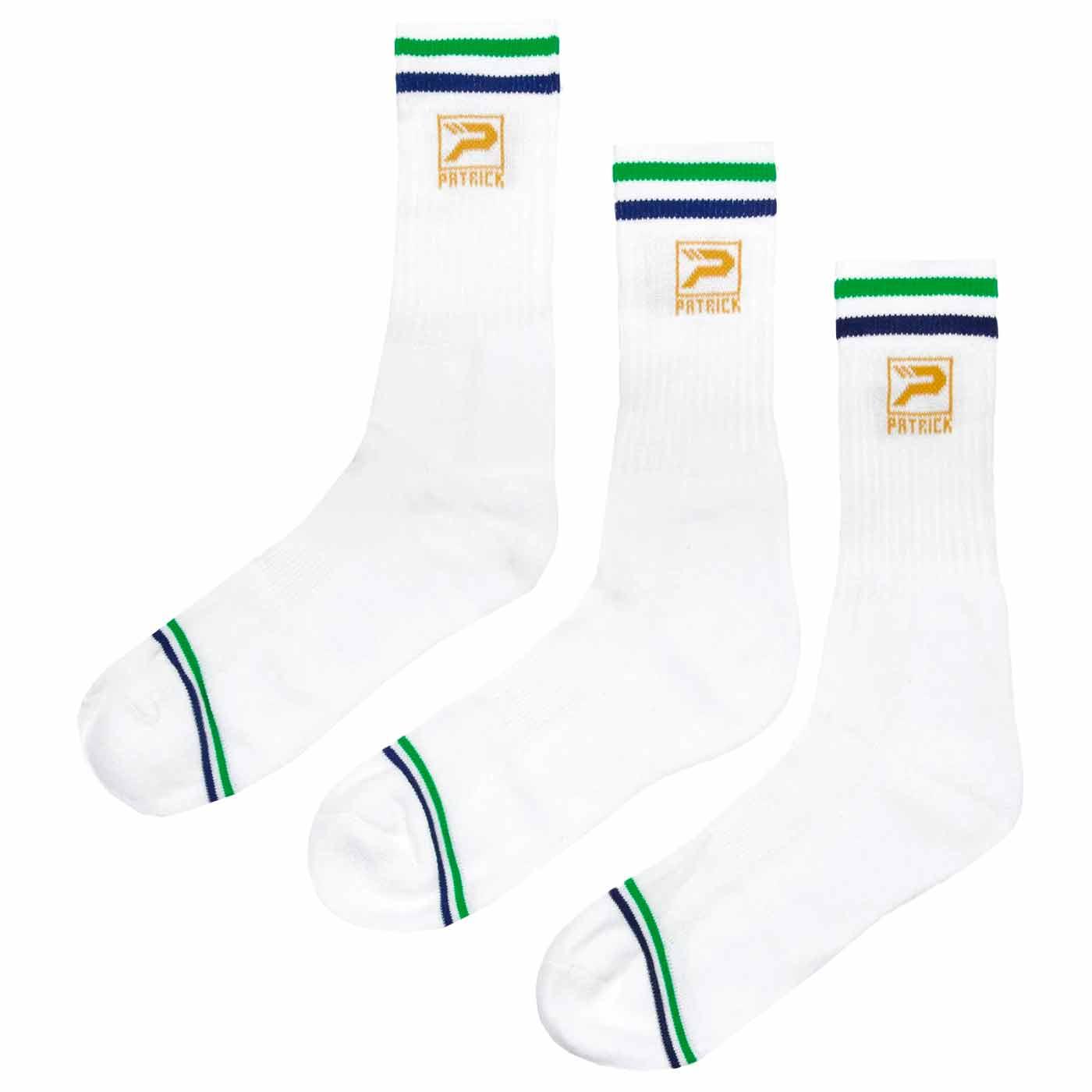 +Patrick 3 Pack Copenhagen Crew Socks White/Green