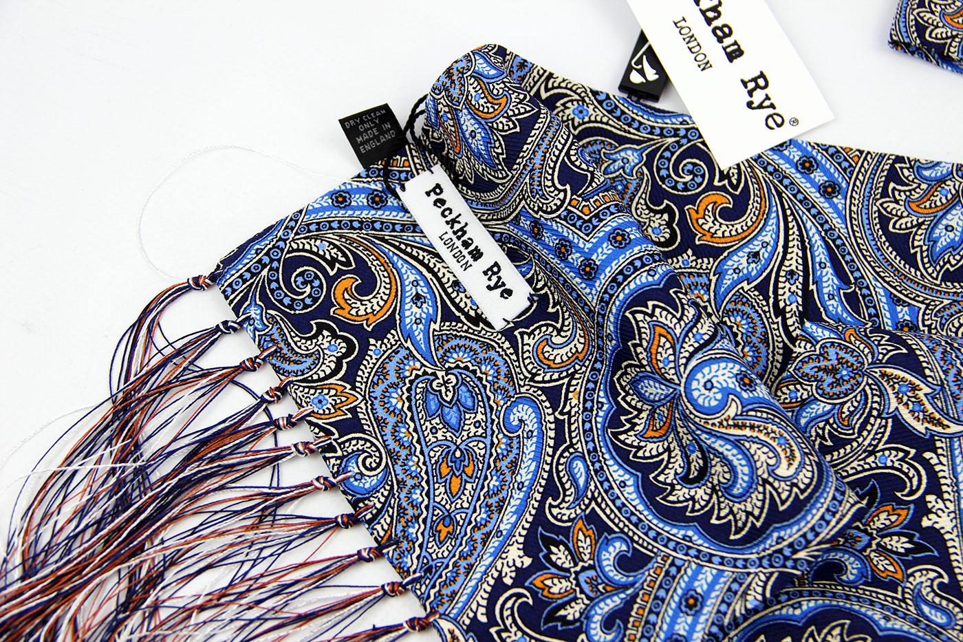 PECKHAM RYE Matcham Paisley Retro Mod Scarf Blue/Orange/Cream