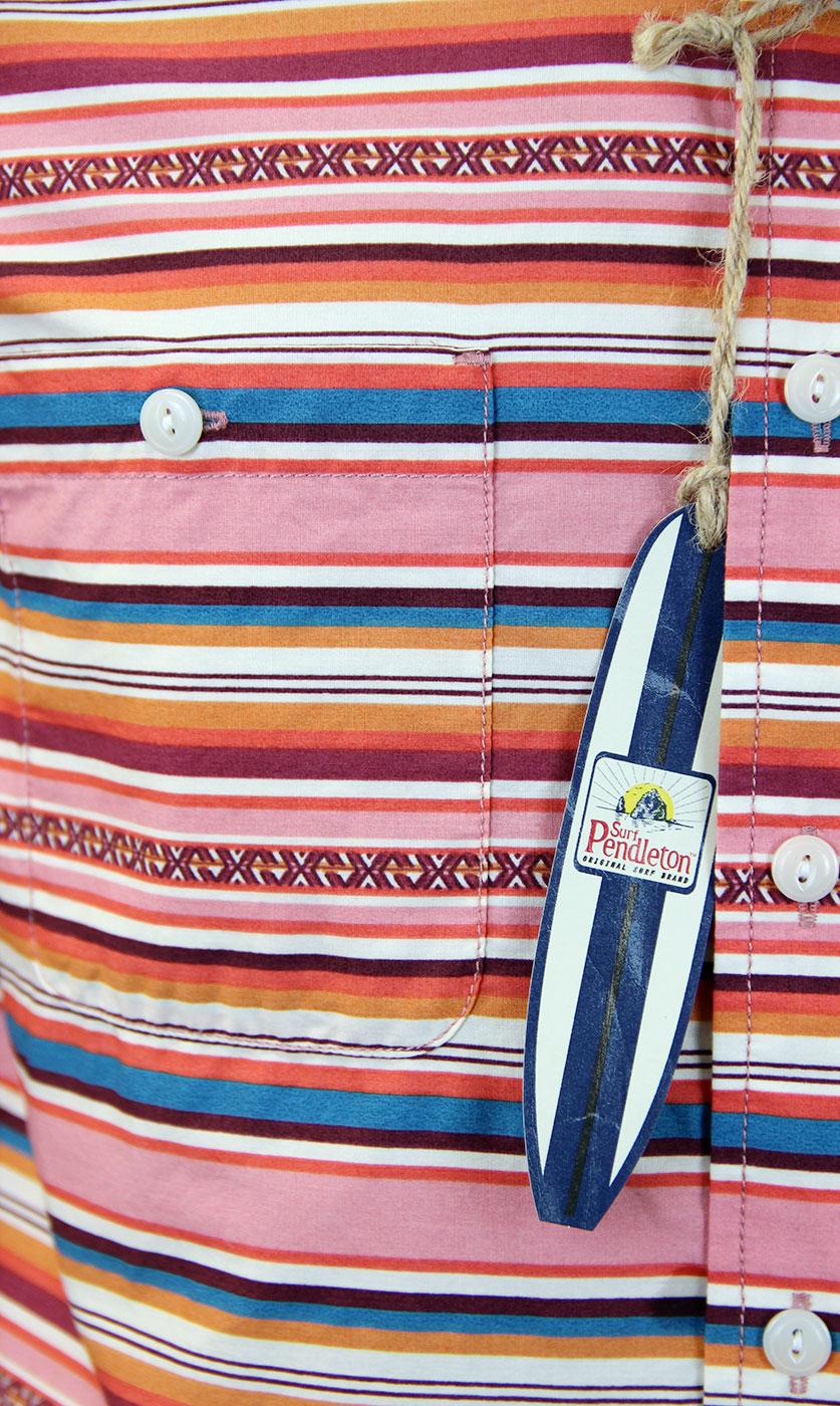 PENDLETON Serape Surf Stripe Retro 60s Mod Beach Shirt in Salmon