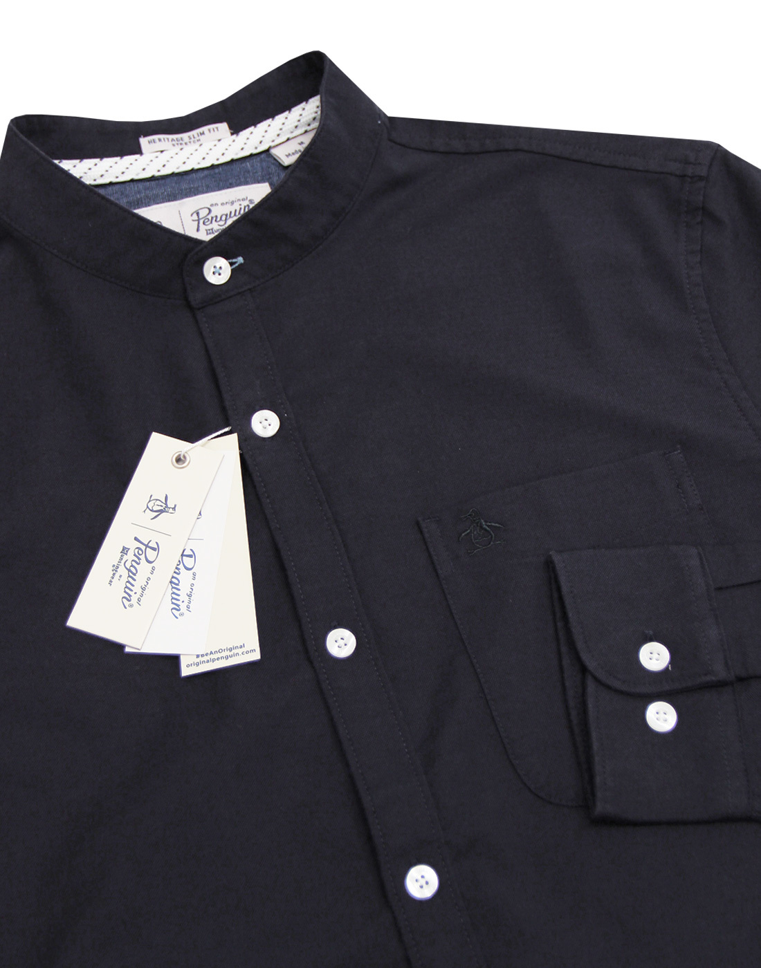 ORIGINAL PENGUIN Retro Mod Grandad Collar Oxford Shirt Sapphire