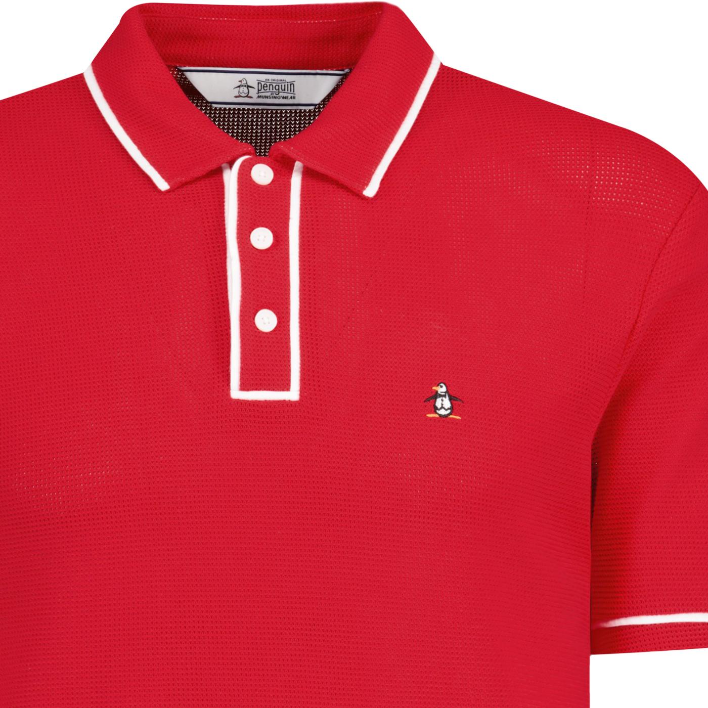 Original Penguin Earl Retro Mod Tipped Pique Polo Shirt in Salsa