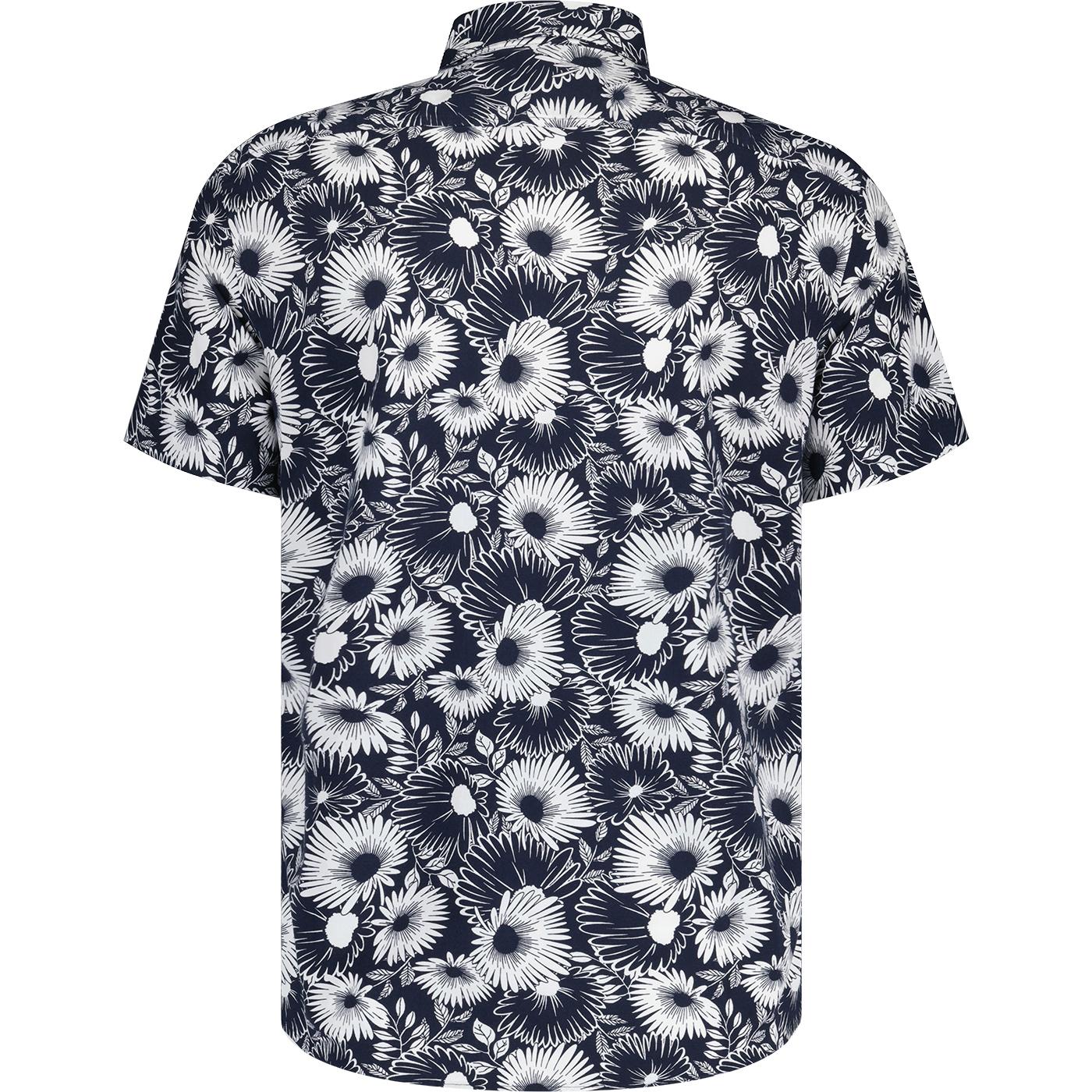 Original Penguin EcoVero Floral Print S/S Shirt in Dark Sapphire