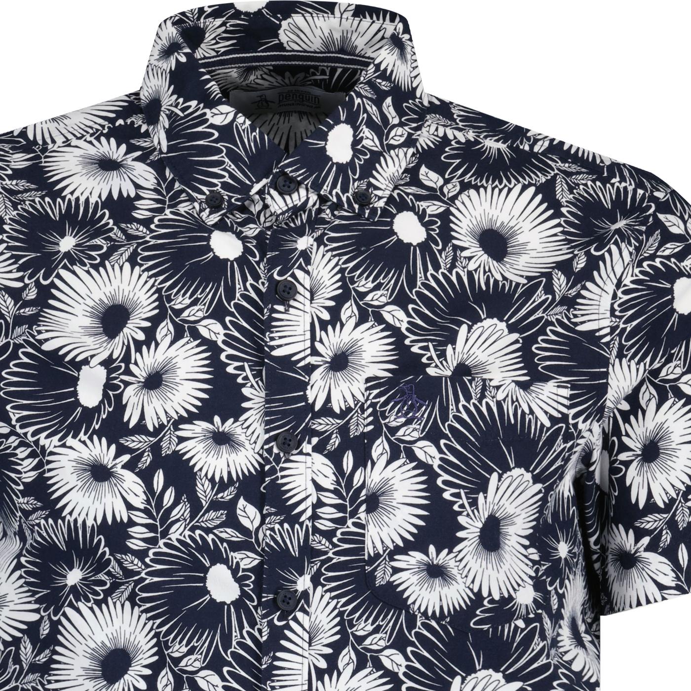 Original Penguin EcoVero Floral Print S/S Shirt in Dark Sapphire