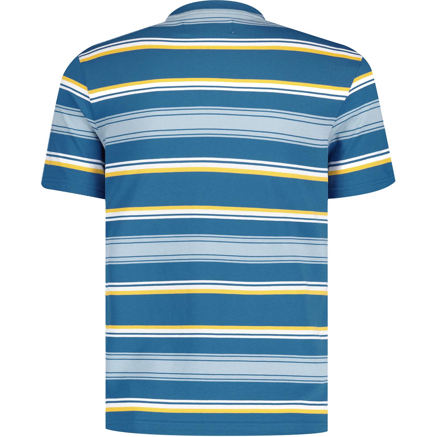 Original PENGUIN Retro Multi Stripe Crew Jersey Tee Dark Blue