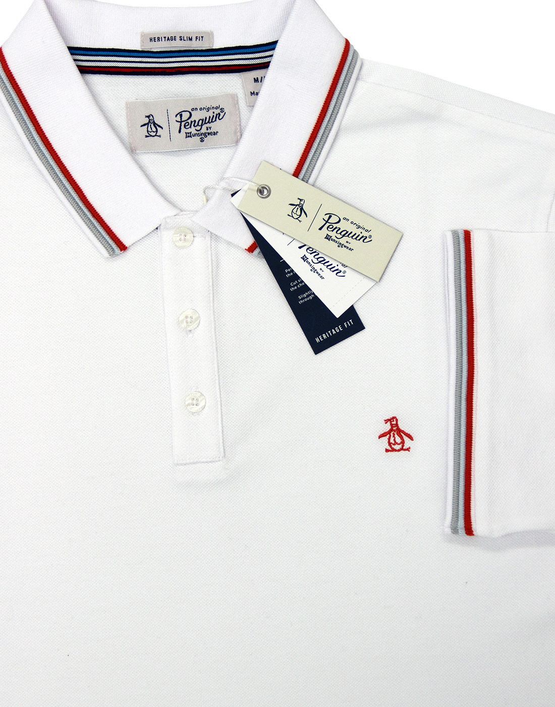 ORIGINAL PENGUIN Tipped Athletic Mod Retro Polo in Bright White