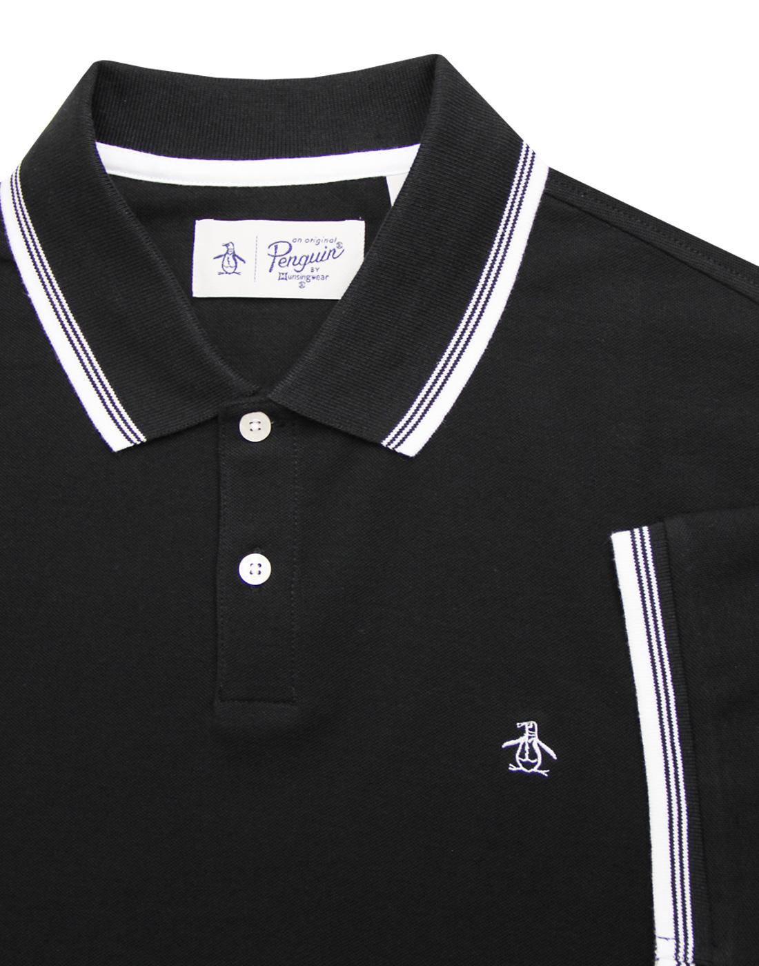 ORIGINAL PENGUIN Retro Mod Tipped Pique Polo Shirt in True Black