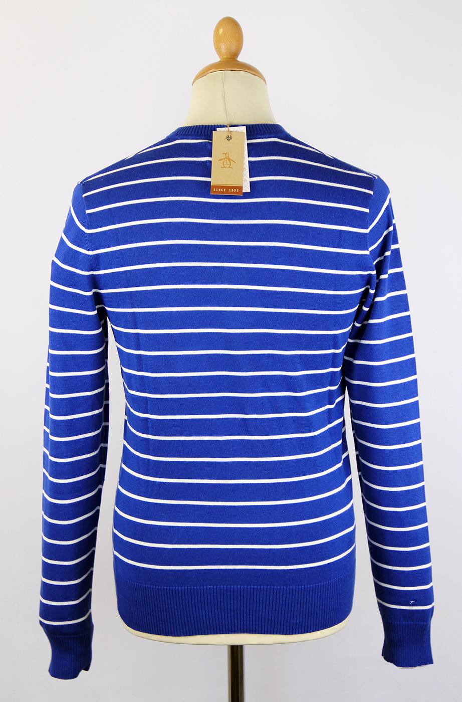 ORIGINAL PENGUIN Badense Retro 60s Mod Stripe V-Neck Jumper