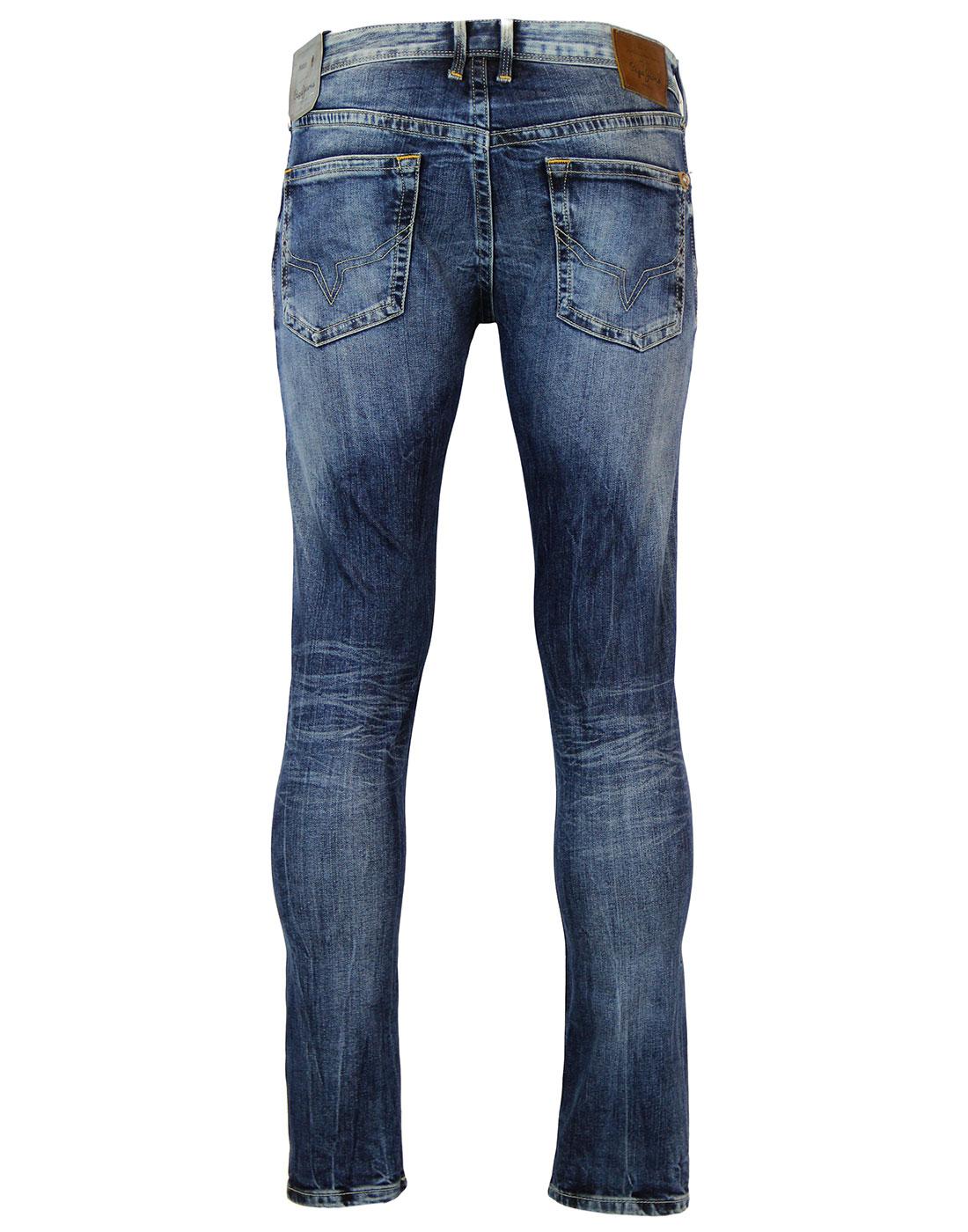 PEPE JEANS Hatch Retro Indie Mod Slim Distressed Blue Denim Jeans