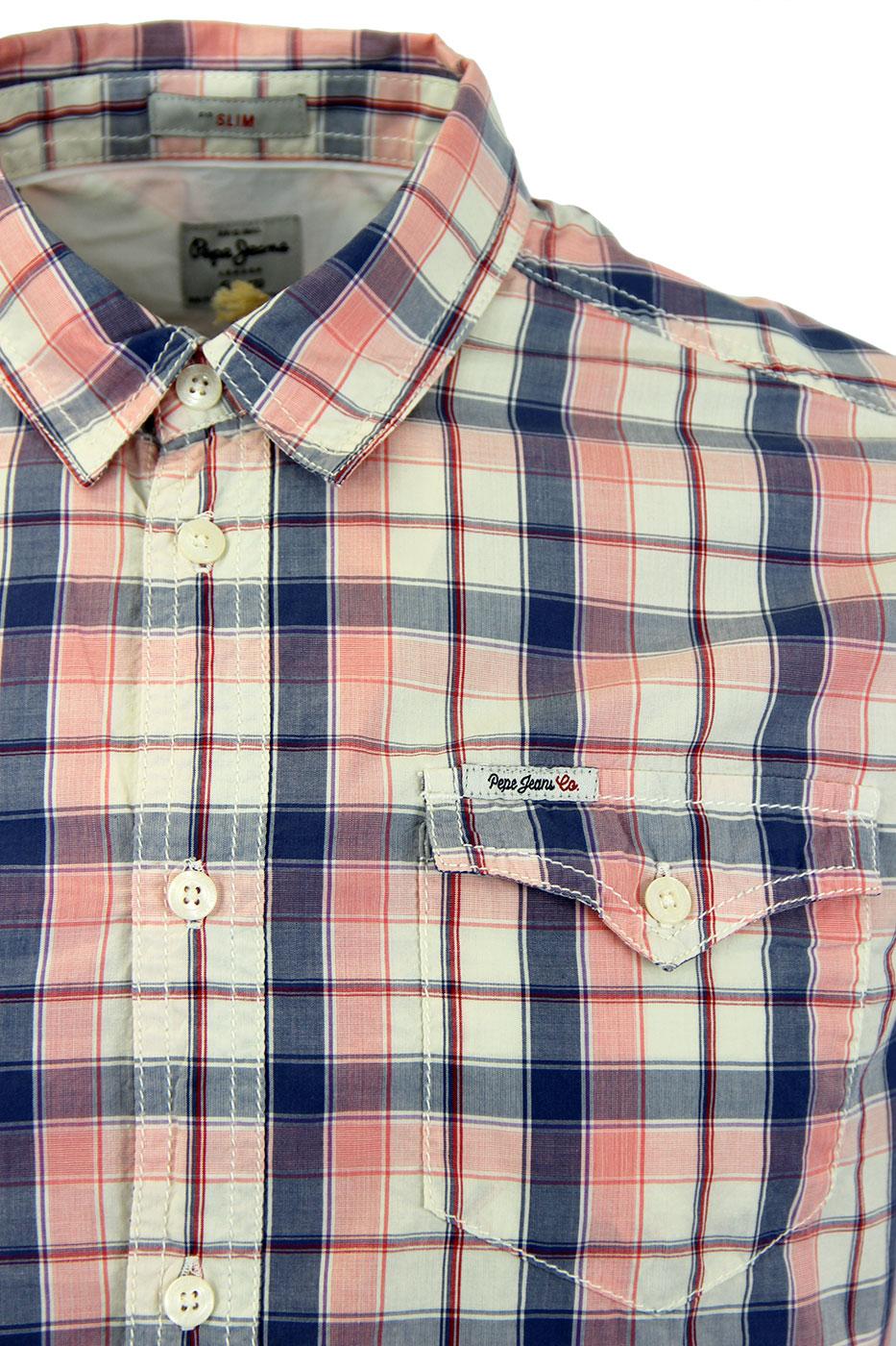 PEPE JEANS Aiaku Retro Indie Mod Laundered Check Shirt in Pink