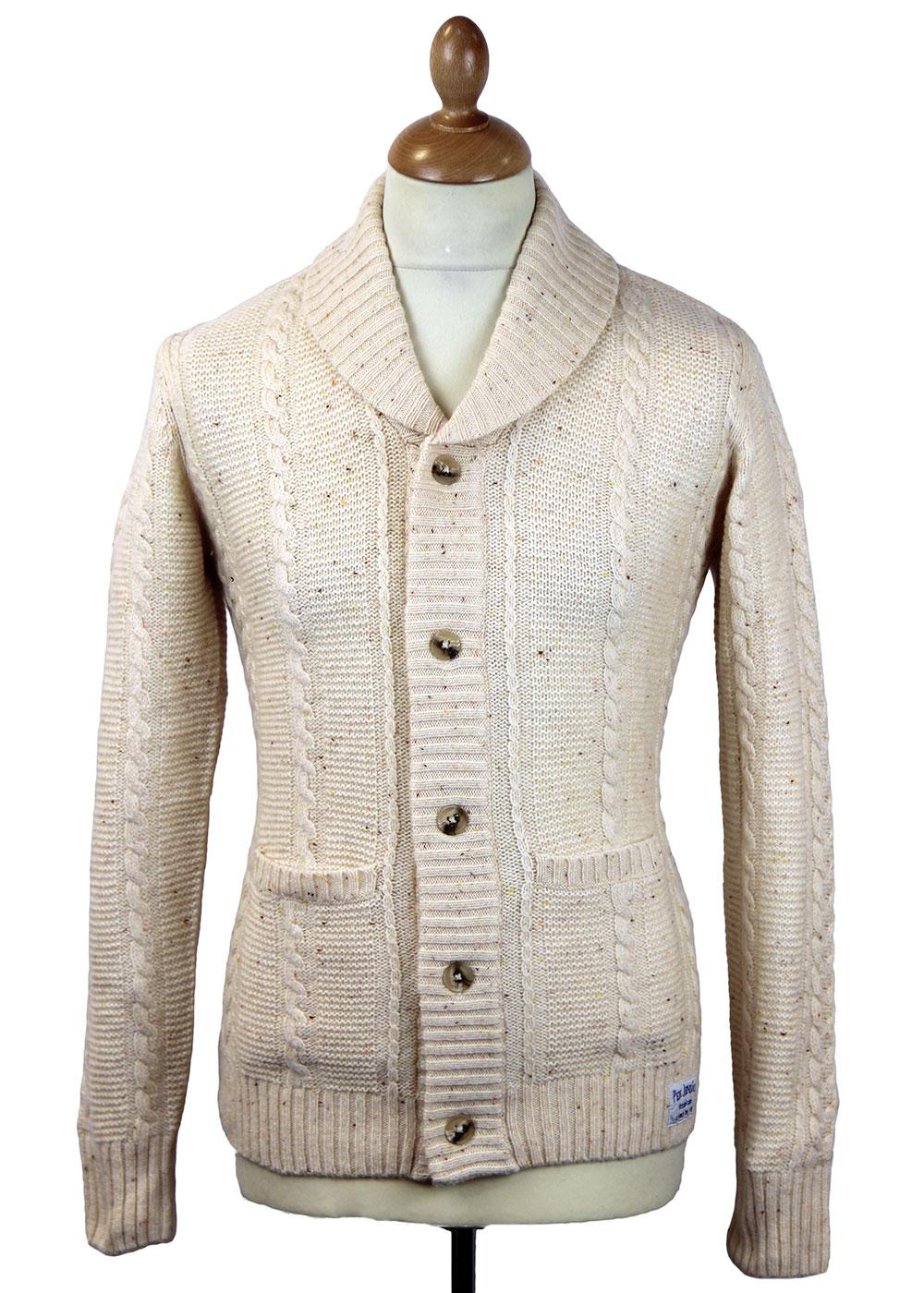  PEPE  JEANS  Feldberg Retro Mod Cable Knit Shawl Collar Cardigan 