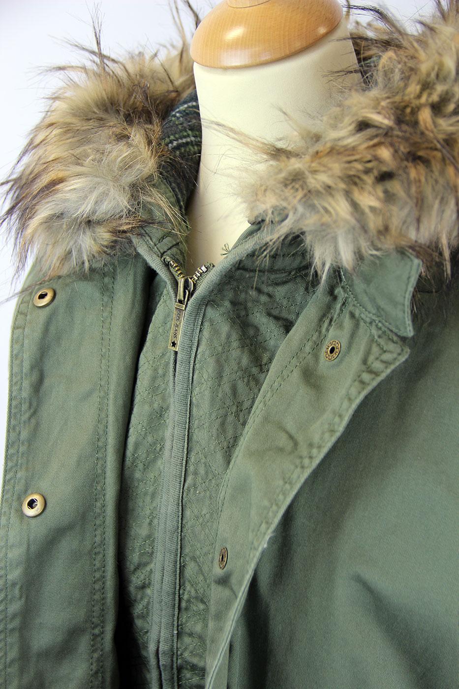 PEPE JEANS Seattle Retro 60s Mod Faux Fur Trim Fishtail Parka