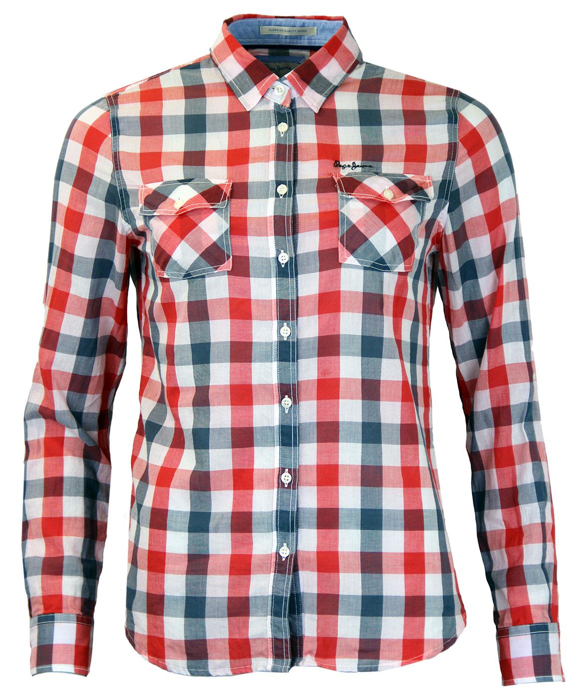 PEPE JEANS Din Retro 1970s Indie Check Pocket Western Shirt Red