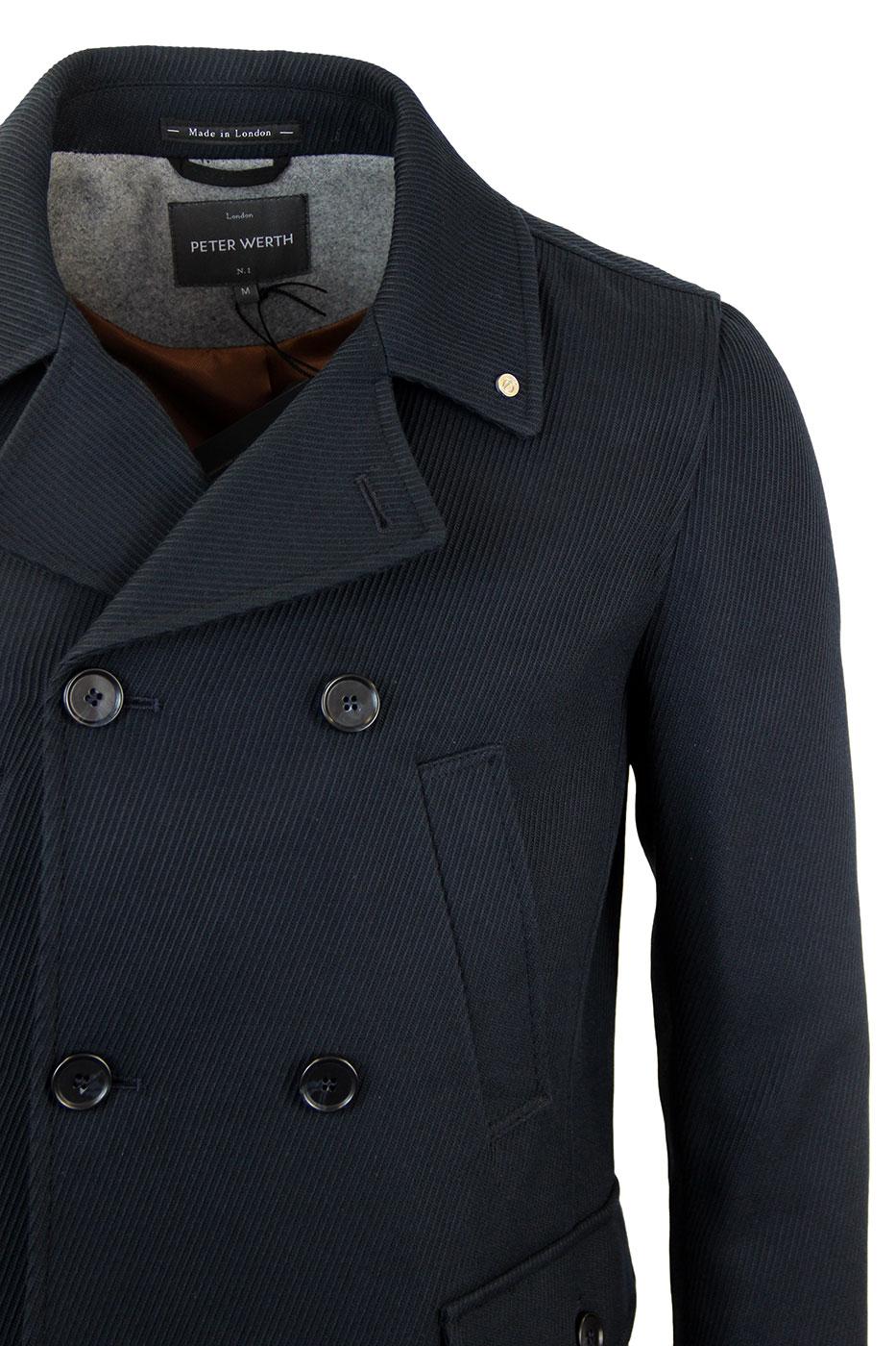 PETER WERTH Eastern Retro Twill Reefer Jacket in Navy