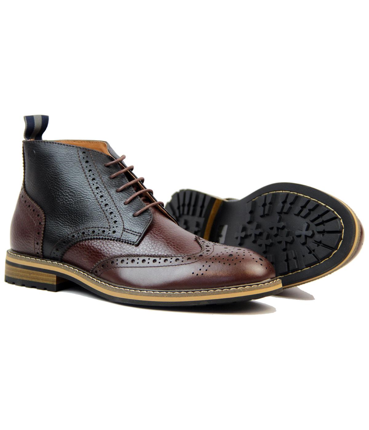 PETER WERTH Turnmill Leather Brogue Chukka Boots in Black/Choc
