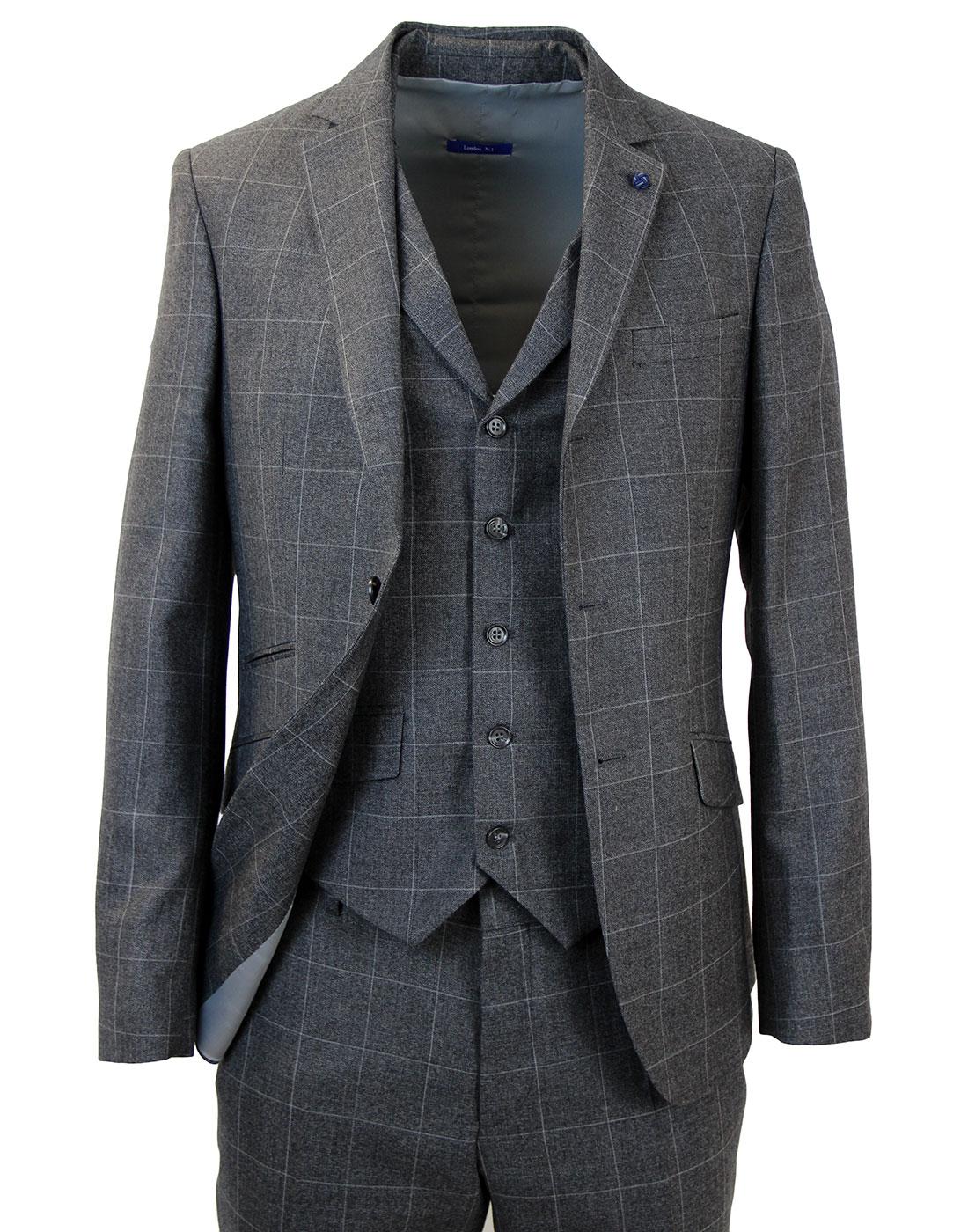 PETER WERTH Retro Mod Check 3 Button Blazer in Charcoal