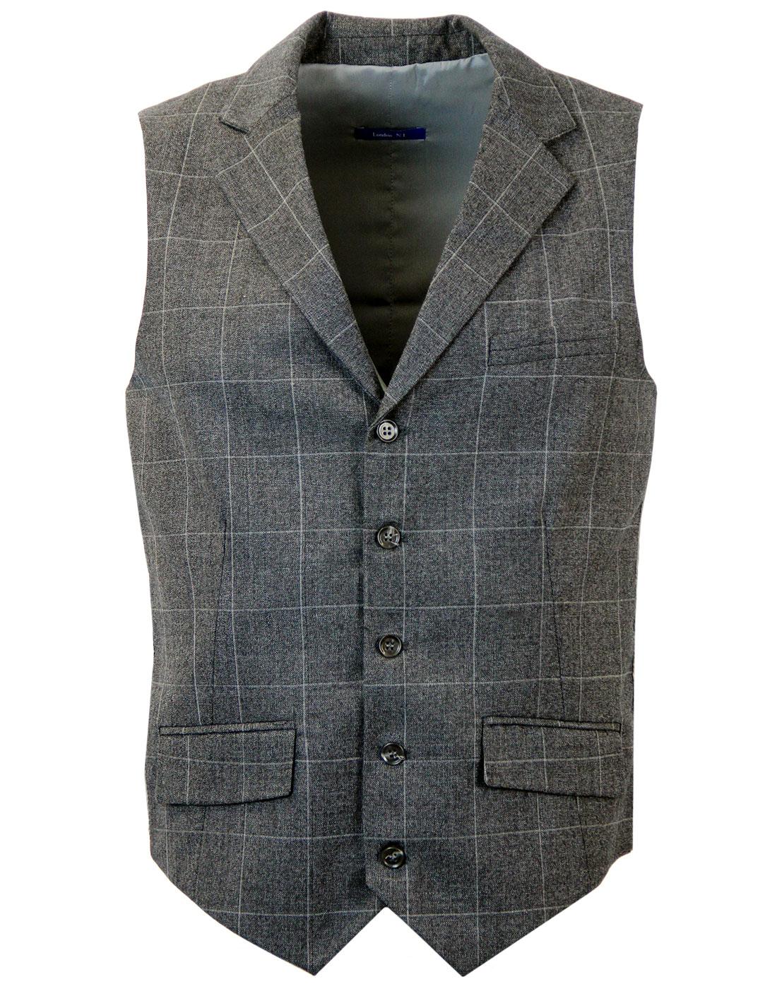 PETER WERTH Tailored Retro Mod Check Waistcoat in Charcoal