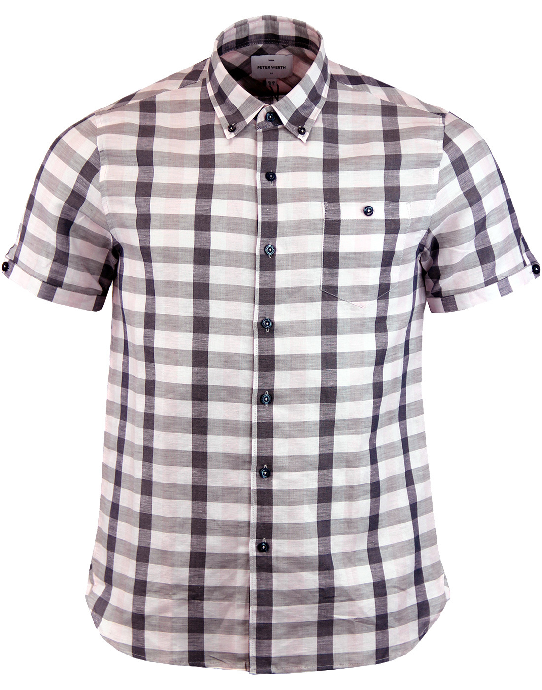 PETER WERTH Worker Retro Check Linen Shirt in Pale Pink