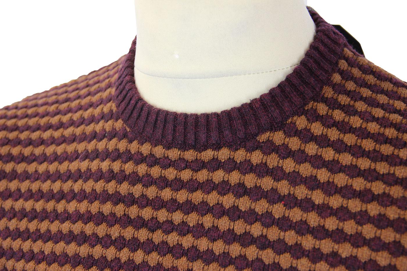 PETER WERTH Leopold Retro Mod Bubble Knit Wool Jumper in Bugundy