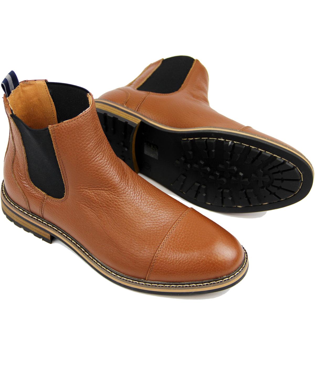 PETER WERTH Retro Mod Toe Cap Leather Chelsea Boots Tan