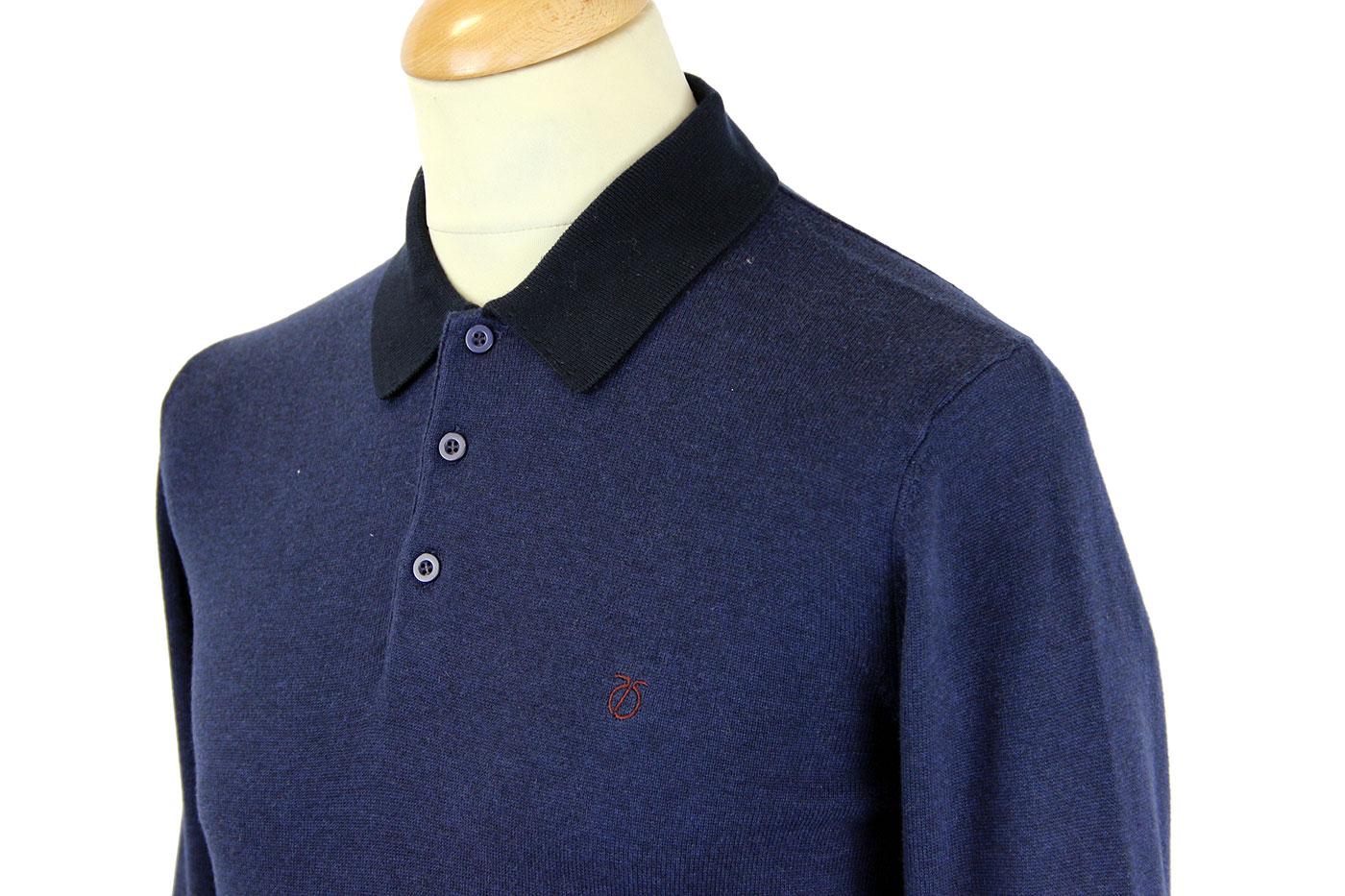PETER WERTH Hemmingford Retro 60s Mod Knit Polo Shirt Navy