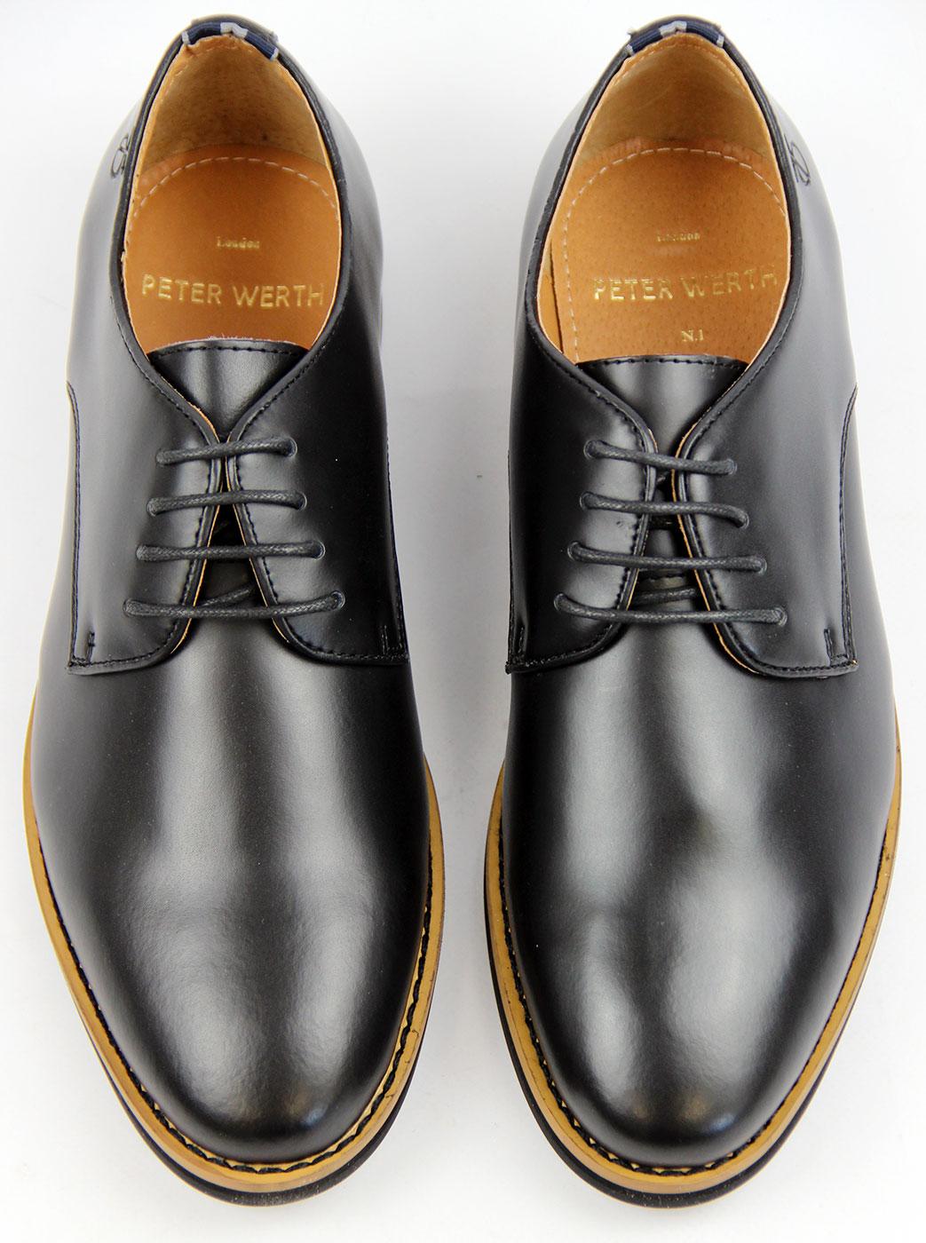 PETER WERTH Nesbitt Retro Mod Smoothe Leather Derby Shoes Black