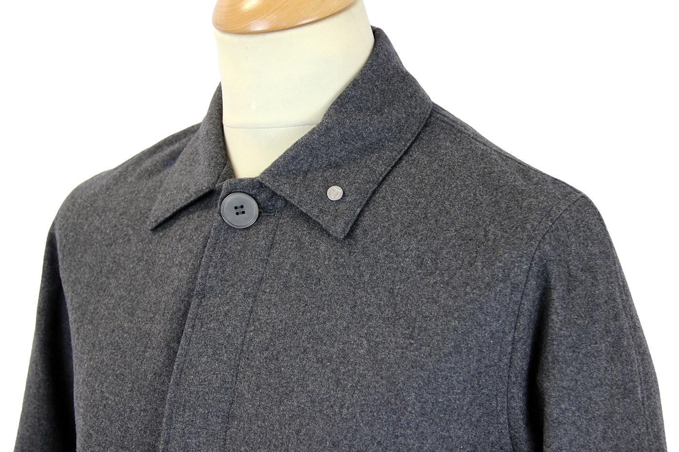 PETER WERTH Twyford Retro 60s Mod Charcoal Flannel Mac Coat