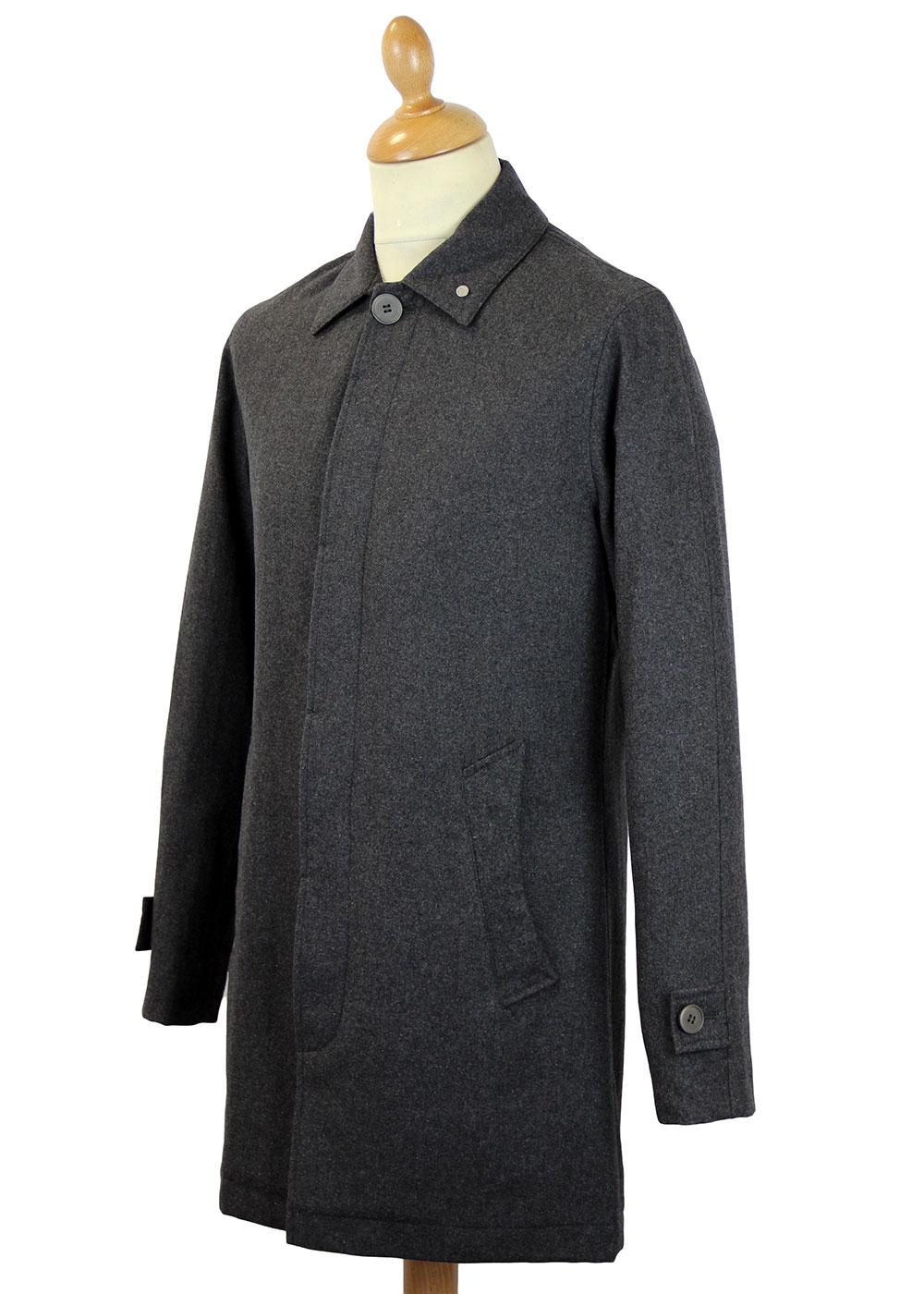 PETER WERTH Twyford Retro 60s Mod Charcoal Flannel Mac Coat