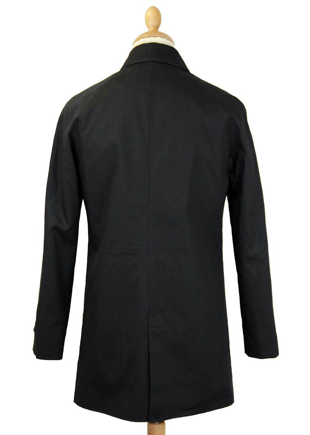 PETER WERTH Twyford Retro 60s Mod Bonded Cotton Raincoat in Black