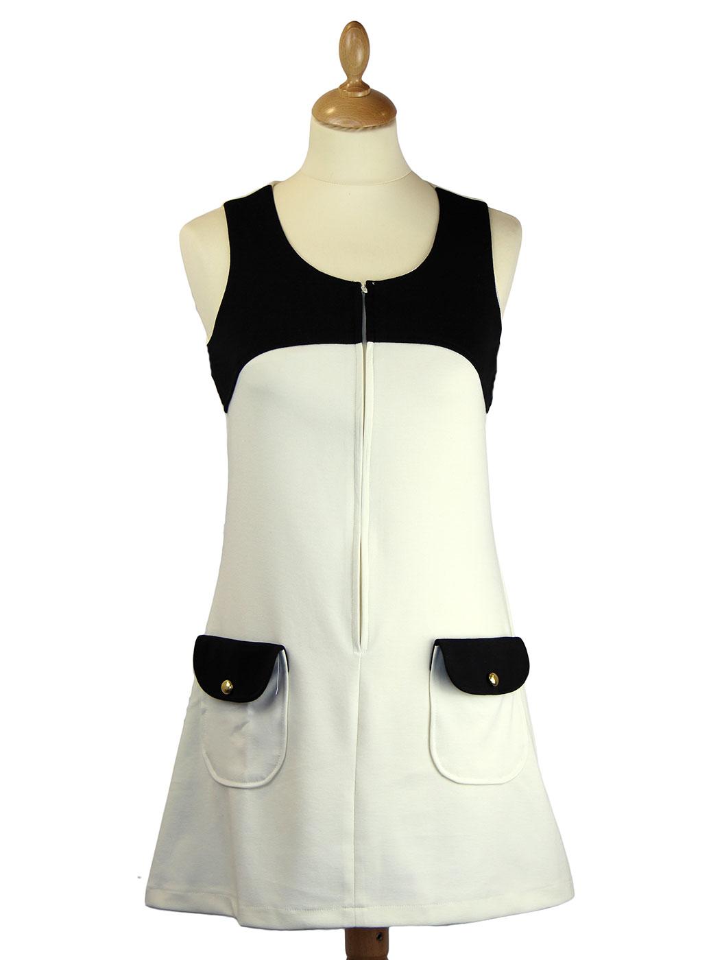Edie Retro 1960s Mod Dress in White/Black Top
