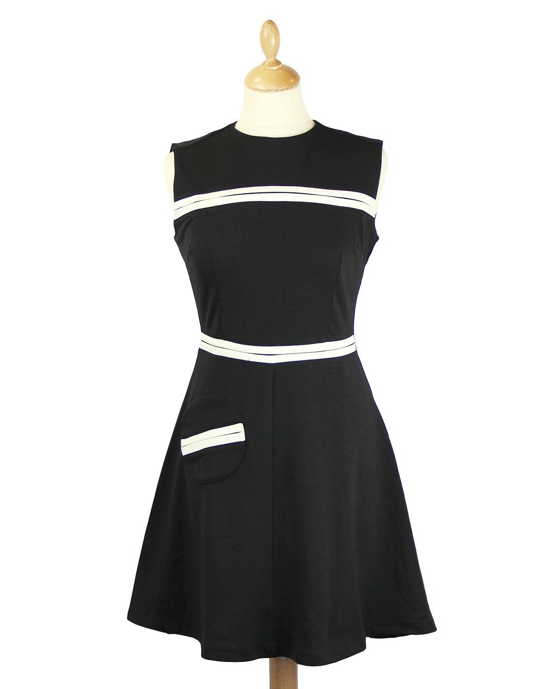 Lyla Retro 1960s Mod Circle Pocket Dress in Black