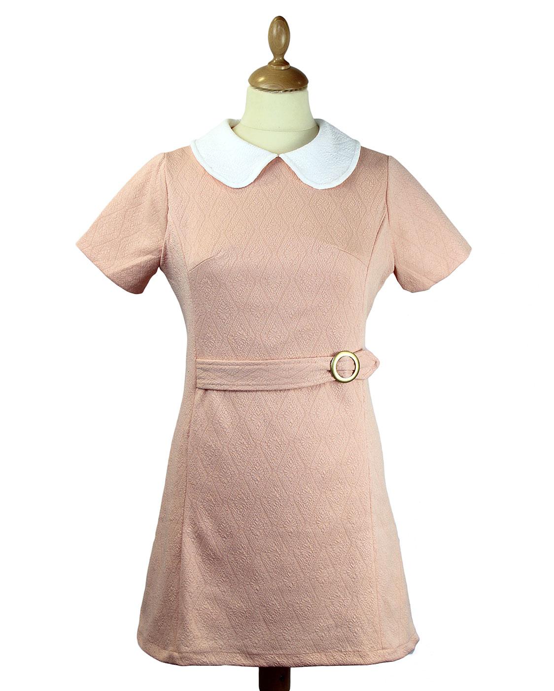 Sally Retro 1960s Mod Texture Dress in Blush Peach