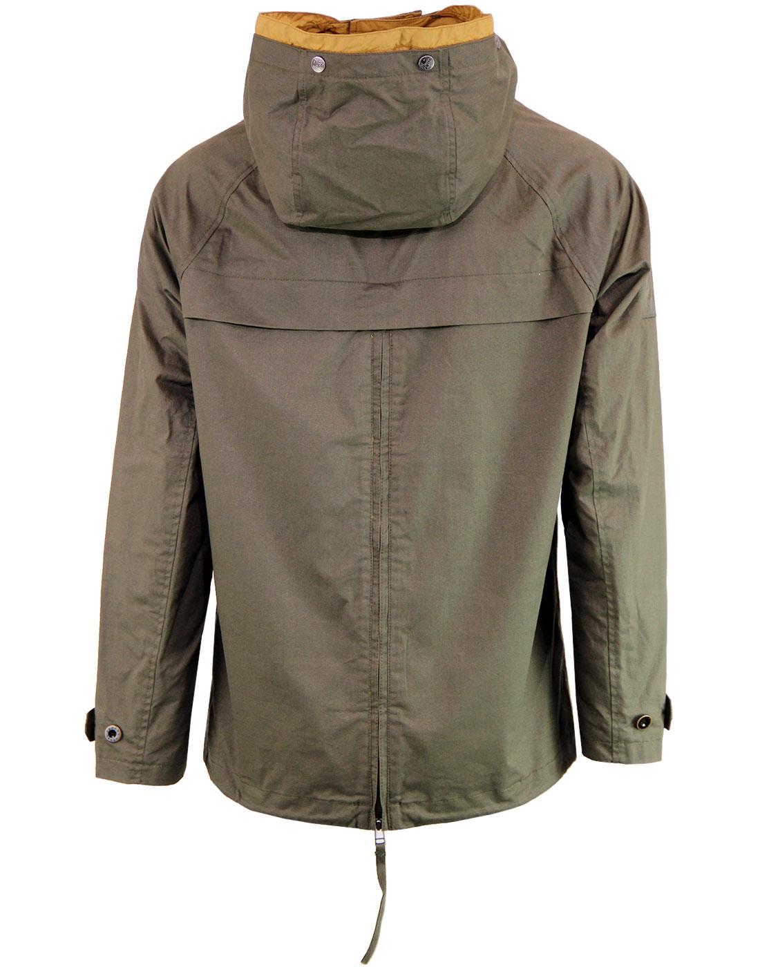 PRETTY GREEN Men's Retro Mod Overhead Cagoule Jacket in Khaki