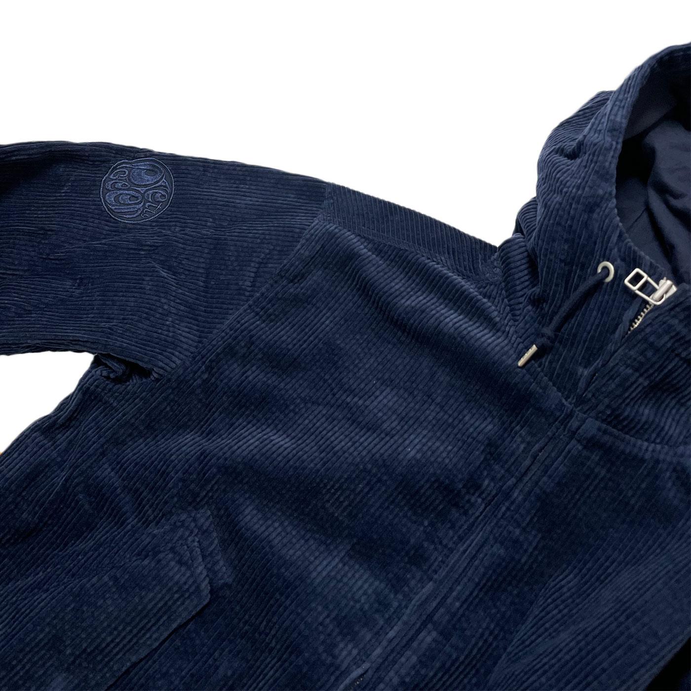 Pretty Green Acquiesce Retro 90s Cord Hooded Jacket in Navy